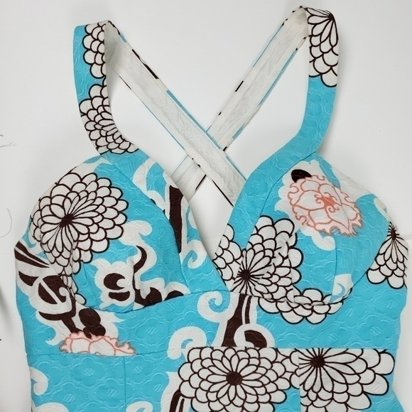 Trina Turk Turquoise Brown Floral Sundress Sz 2 - Picture 5 of 14